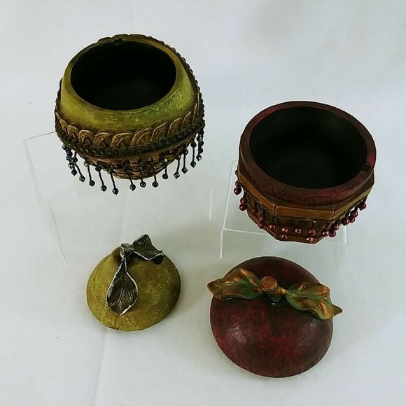 Storage Box Caddy with Lids Apple Pear Beaded Decorative Resin - Picture 4 of 10